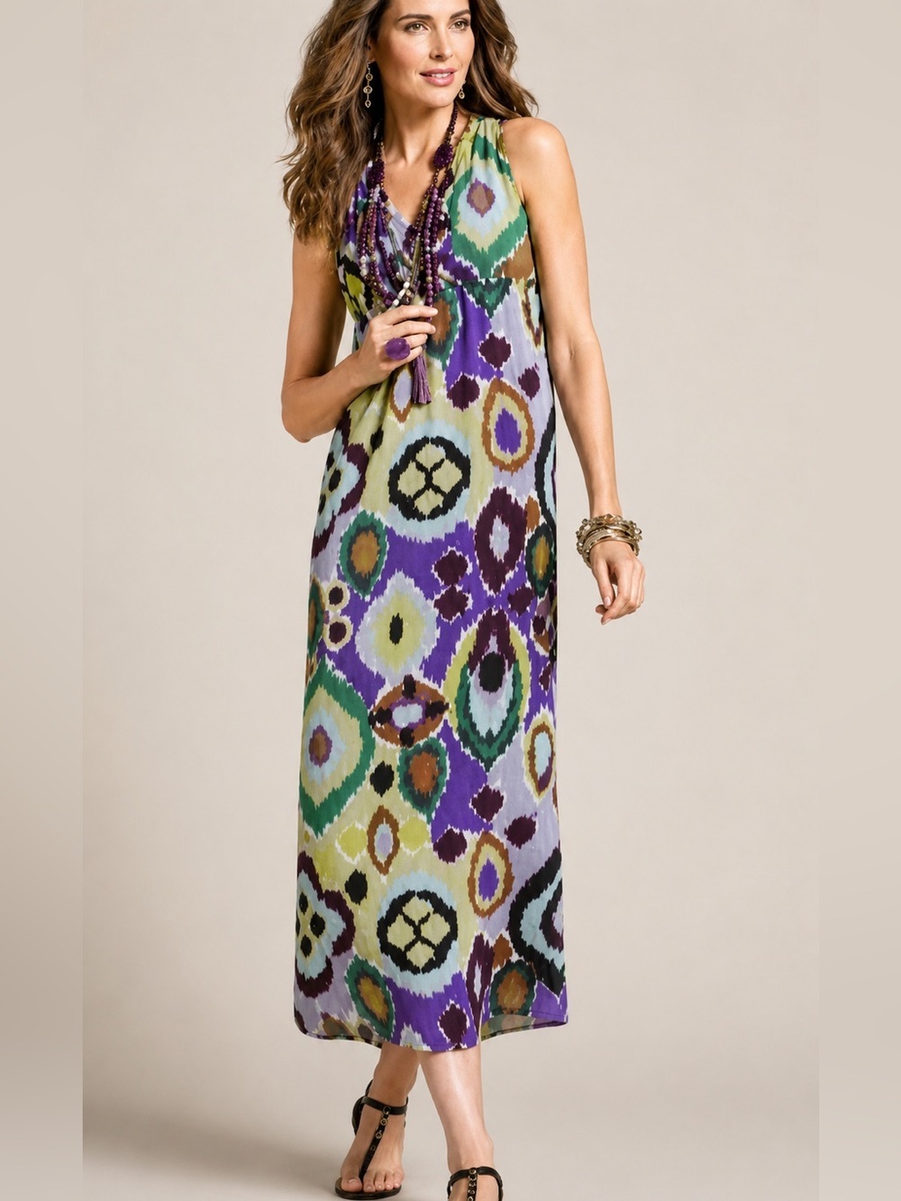 Chicos Chelsi purple crinkle maxi dress, size 1, medium